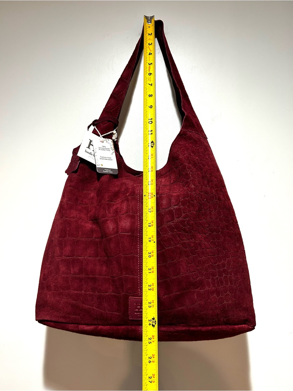 Haute Hippie Wine Red Croc-Embossed Suede Hobo Shoulder Bag - Picture 8 of 11